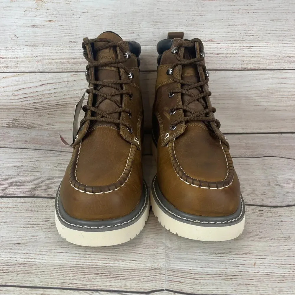 Wolverine Mens Sz 7.5M Trade Wedge Waterproof Work Boots Brown Leather